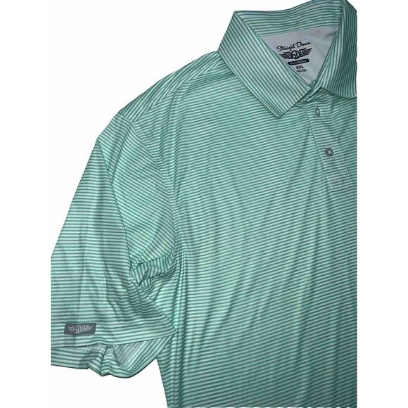 Straight Down Polo Shirt Men Size XXL Green Striped Performance Golf Embroidered - Picture 2 of 16
